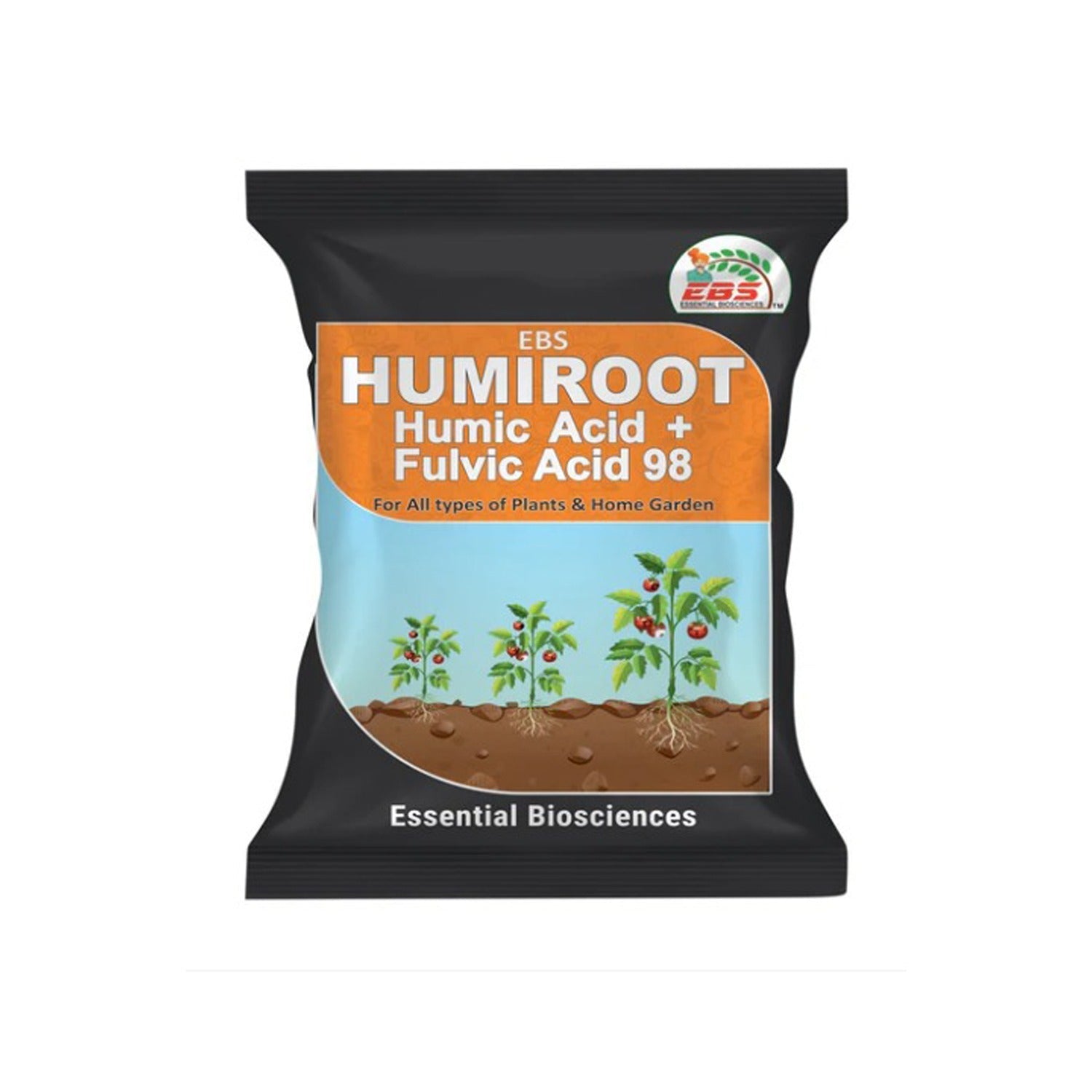 EBS Humiroot Humic Acid + Fulvic Acid 98 fertilizer pouch for plants on white background